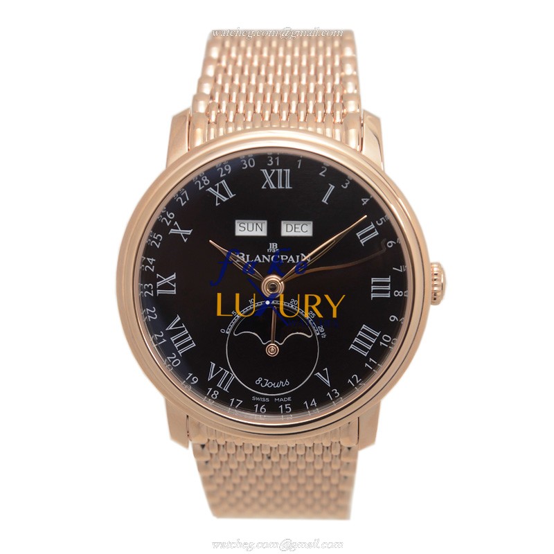 Blancpain Villeret 6639-3637-MMB Automatic 18kt Rose Gold Black Dial Replica Watch - Image 2