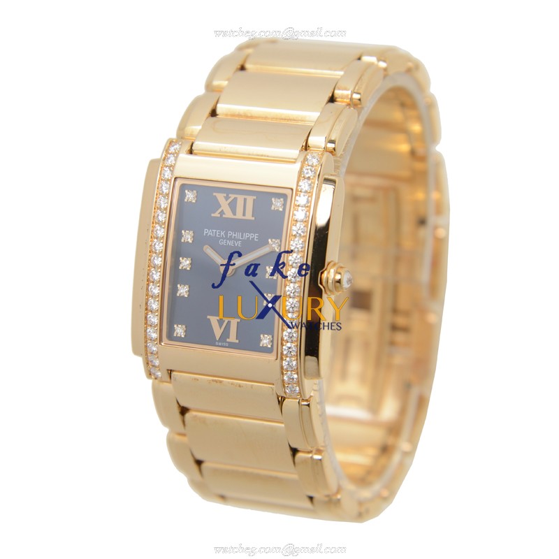 Patek Philippe 4910-11R-012 Replica Watch, Quartz, Blue Dial, 18kt Rose Gold Case & Diamonds, Gold - Image 3