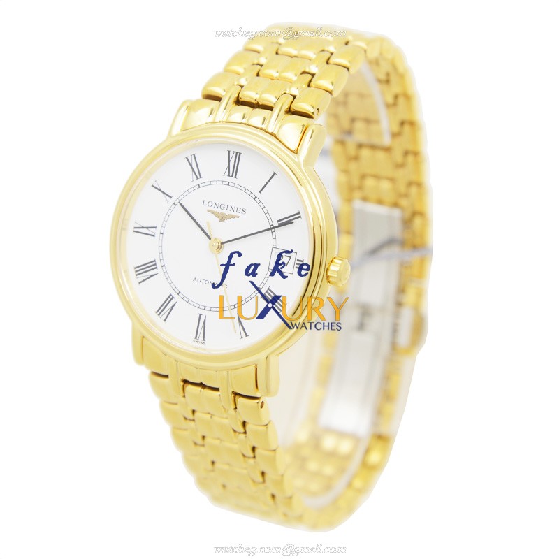 Longines L4.821.2.11.8 Replica Watch Automatic White Dial PVD Gold Case Gold Strap - Image 3