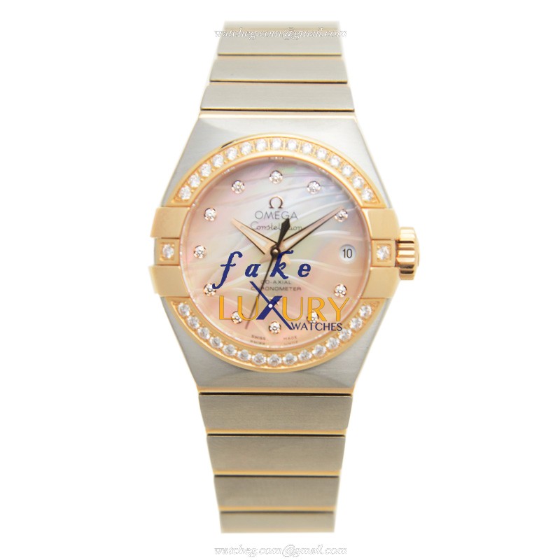 Omega 123.25.27.20.57.003 CONSTELLATION Auto 18kt Rose Magic Diamond Dial Silver Strap Replica Watch - Image 2