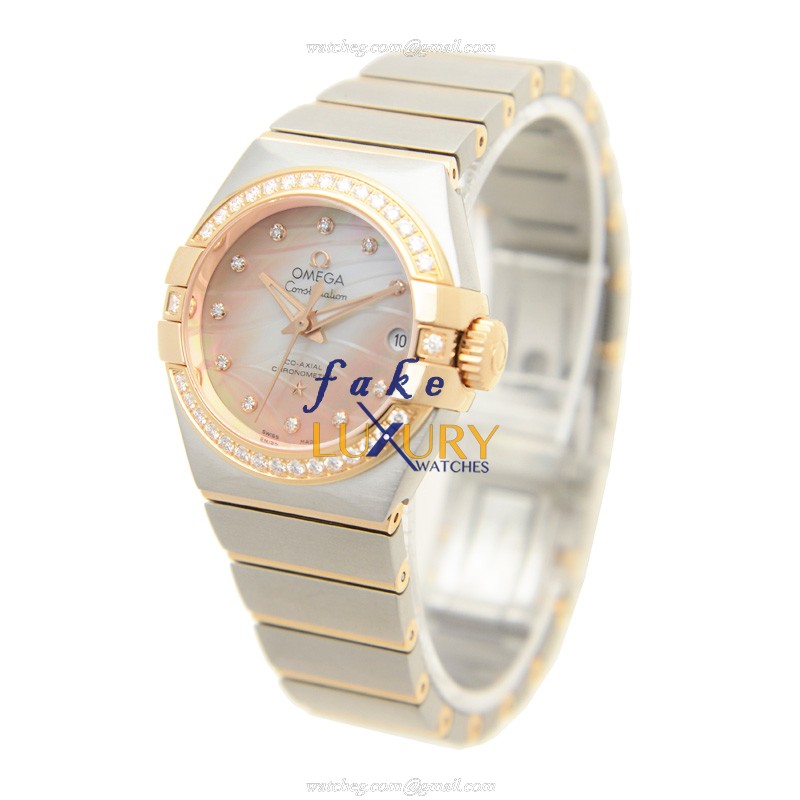 Omega 123.25.27.20.57.003 CONSTELLATION Auto 18kt Rose Magic Diamond Dial Silver Strap Replica Watch - Image 3