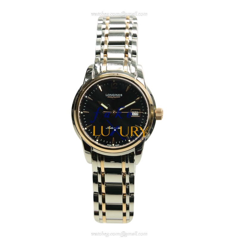 Longines L2.563.5.52.7 Replica Watch, Automatic Movement, 18kt Rose Gold & Steel Case, Black Dial - Image 2
