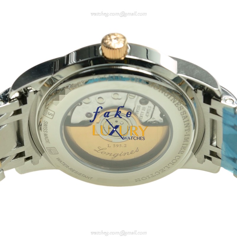 Longines L2.563.5.52.7 Replica Watch, Automatic Movement, 18kt Rose Gold & Steel Case, Black Dial - Image 4