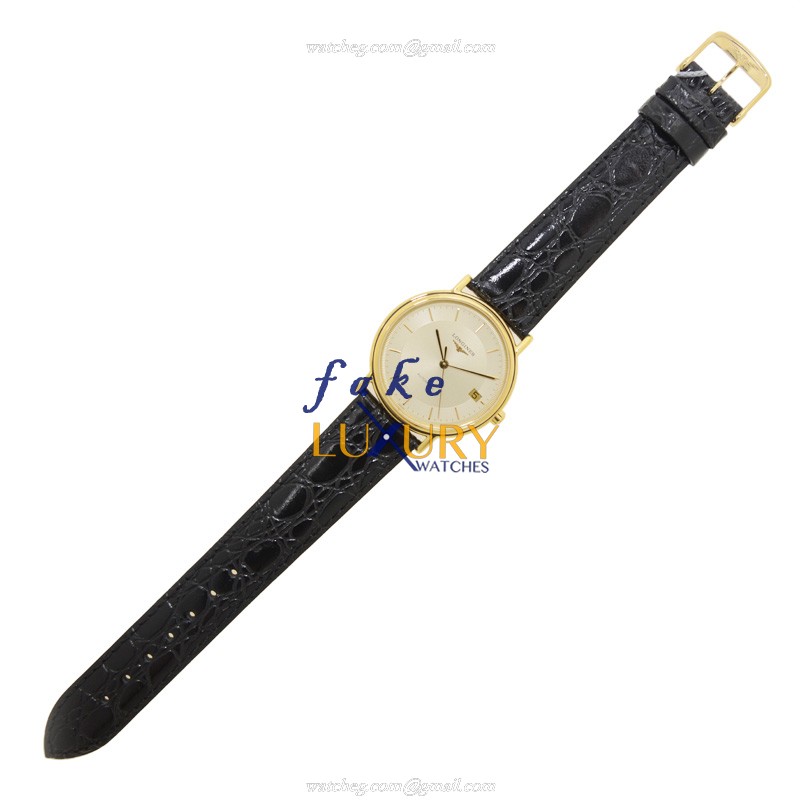 L4.821.2.42.2 - Longines PRESENCE Replica Watch Automatic PVD Gold Gold Dial Black Alligator Strap - Image 2