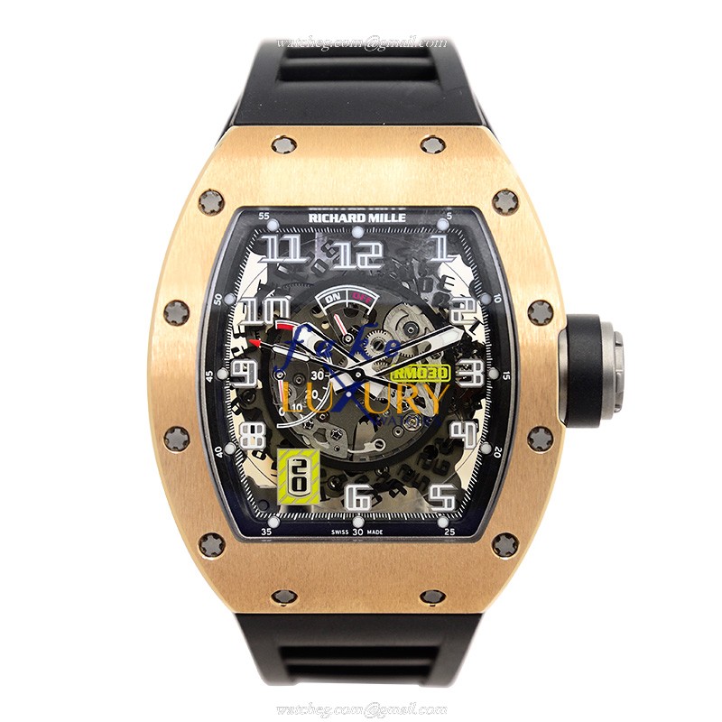 Richard Mille RM030 Replica Watch, Automatic, Transparent Skull Dial, 18kt Rose Gold Case, Black - Image 2