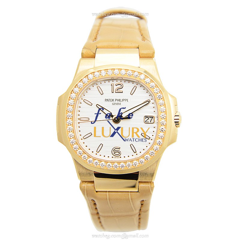 Patek Philippe 7010R-011 Replica Watch, Quartz Movement, 18kt Rose Gold & Diamonds Case, Silver Dial - Image 2