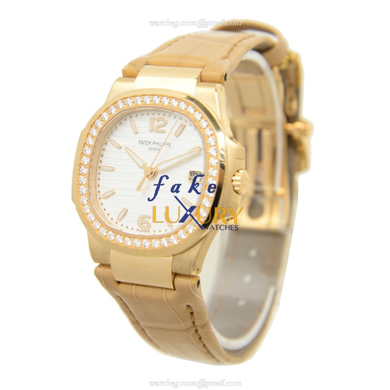 Patek Philippe 7010R-011 Replica Watch, Quartz Movement, 18kt Rose Gold & Diamonds Case, Silver Dial - Image 3