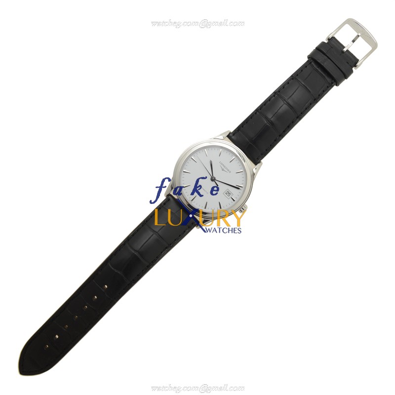 Longines Flagship L4.874.4.12.2 Automatic Stainless Steel White Dial Black Alligator Strap Replica - Image 2