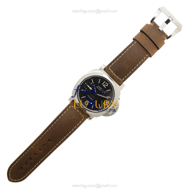 Panerai PAM00457 LUMINOR Manual Wind Stainless Steel Replica Watch - Black Dial, Brown Cowhide Strap - Image 2