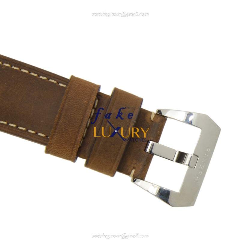 Panerai PAM00457 LUMINOR Manual Wind Stainless Steel Replica Watch - Black Dial, Brown Cowhide Strap - Image 4