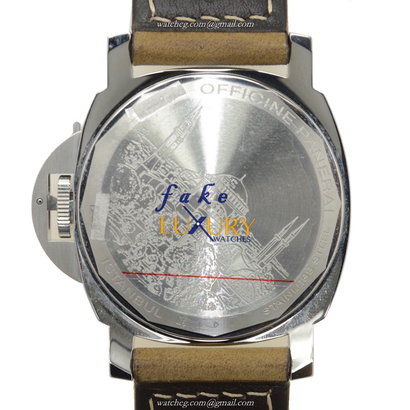 Panerai PAM00546 LUMINOR Manual Wind Steel Case Black Dial Brown Cowhide Strap Replica Watch - Image 3