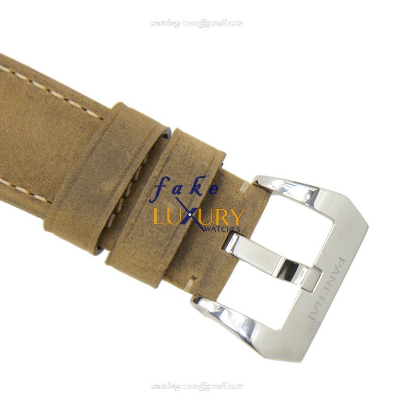 Panerai PAM00546 LUMINOR Manual Wind Steel Case Black Dial Brown Cowhide Strap Replica Watch - Image 4