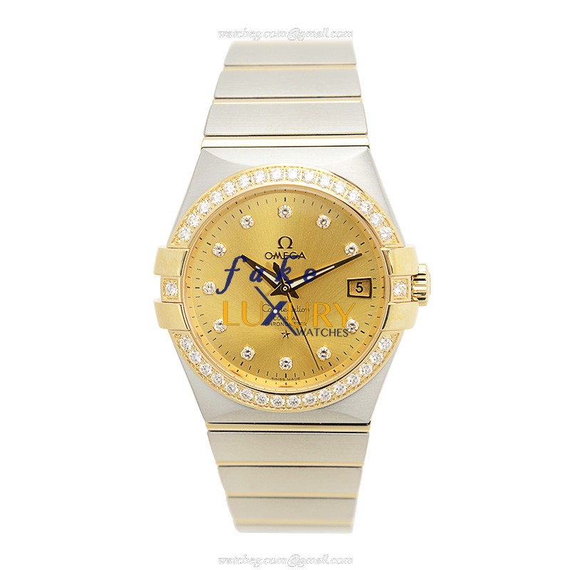 Omega Replica Watch 123.25.35.20.58.001 Automatic 18kt Gold Diamond Steel Case Sapphire Crystal - Image 2