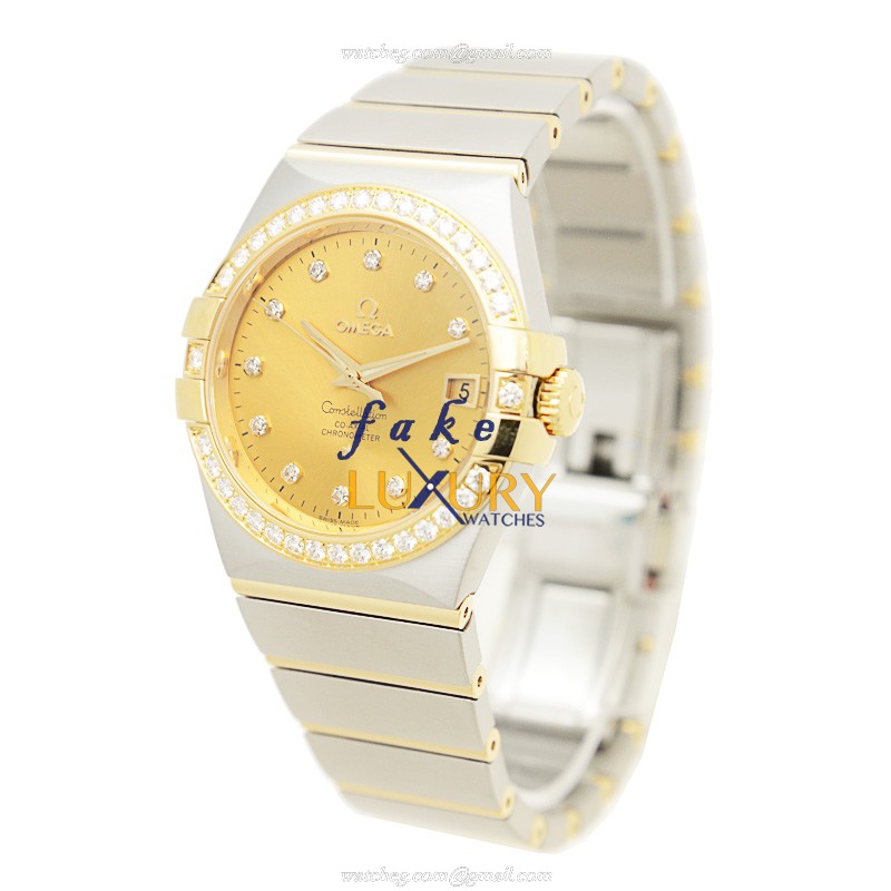 Omega Replica Watch 123.25.35.20.58.001 Automatic 18kt Gold Diamond Steel Case Sapphire Crystal - Image 3