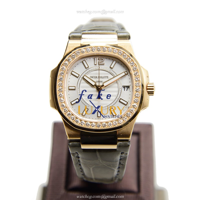 Patek Philippe 7010R-001 Nautilus Replica Watch, Quartz, 32mm, White Dial, Rose Gold & Diamonds - Image 2