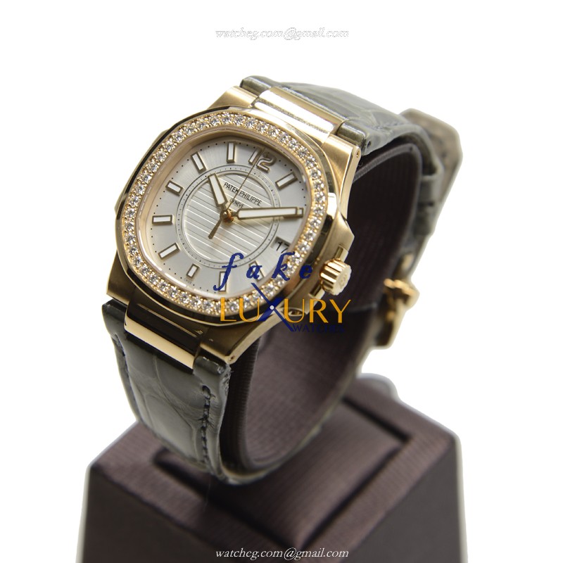 Patek Philippe 7010R-001 Nautilus Replica Watch, Quartz, 32mm, White Dial, Rose Gold & Diamonds - Image 3