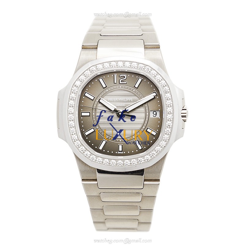 Patek Philippe 7010-1G-010 Nautilus Replica Watch, 32mm Quartz, Dark Grey Dial, 18kt White Gold & - Image 2