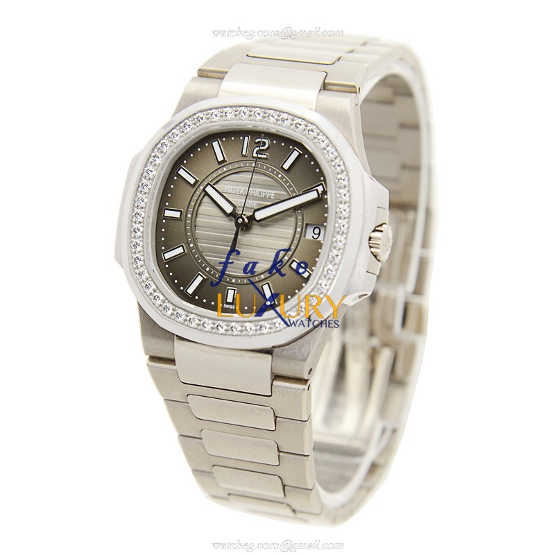 Patek Philippe 7010-1G-010 Nautilus Replica Watch, 32mm Quartz, Dark Grey Dial, 18kt White Gold & - Image 3