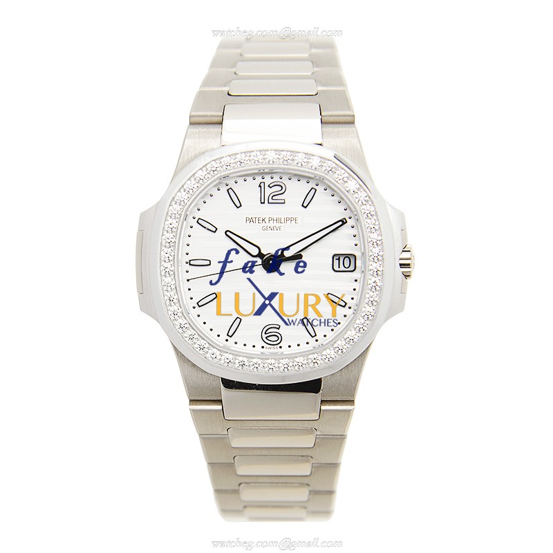 Patek Philippe 7010/1G-011 Nautilus Replica Watch - Quartz - 18kt White Gold & Diamond - 32mm - Image 2