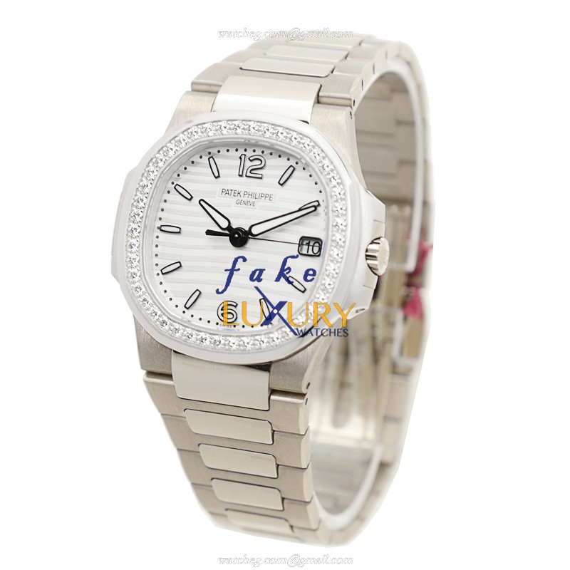 Patek Philippe 7010/1G-011 Nautilus Replica Watch - Quartz - 18kt White Gold & Diamond - 32mm - Image 3