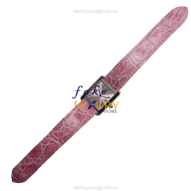 Cartier W5200000 TANK Replica Watch, Quartz Movement, Pink Dial, Alligator Strap - Image 2
