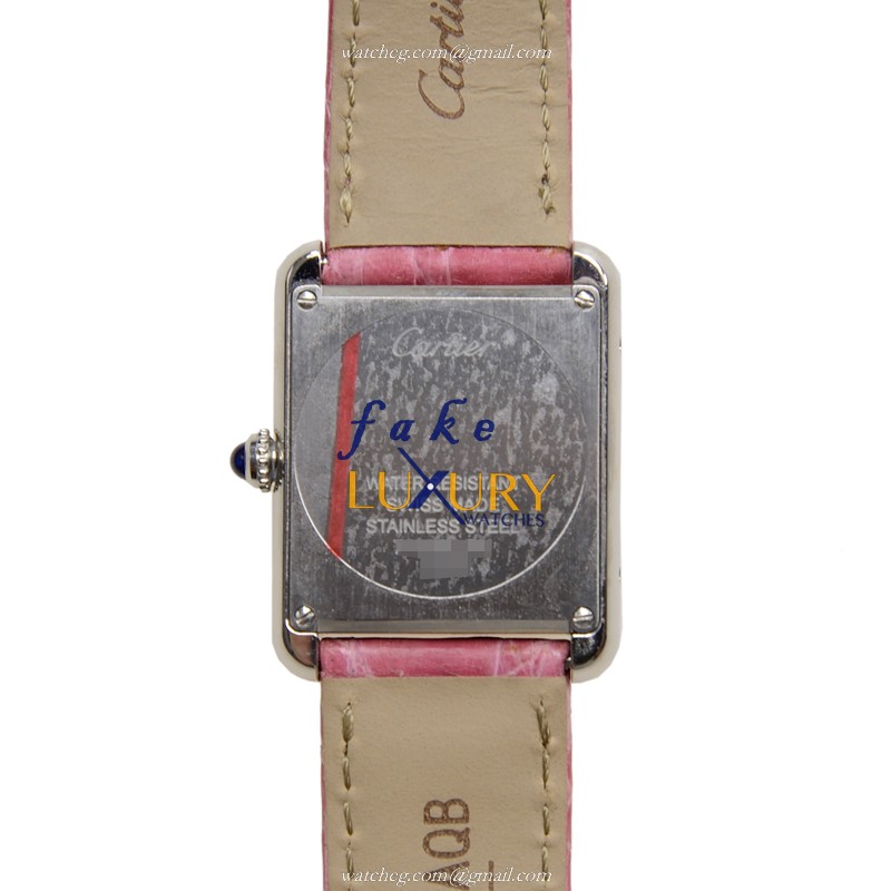 Cartier W5200000 TANK Replica Watch, Quartz Movement, Pink Dial, Alligator Strap - Image 3