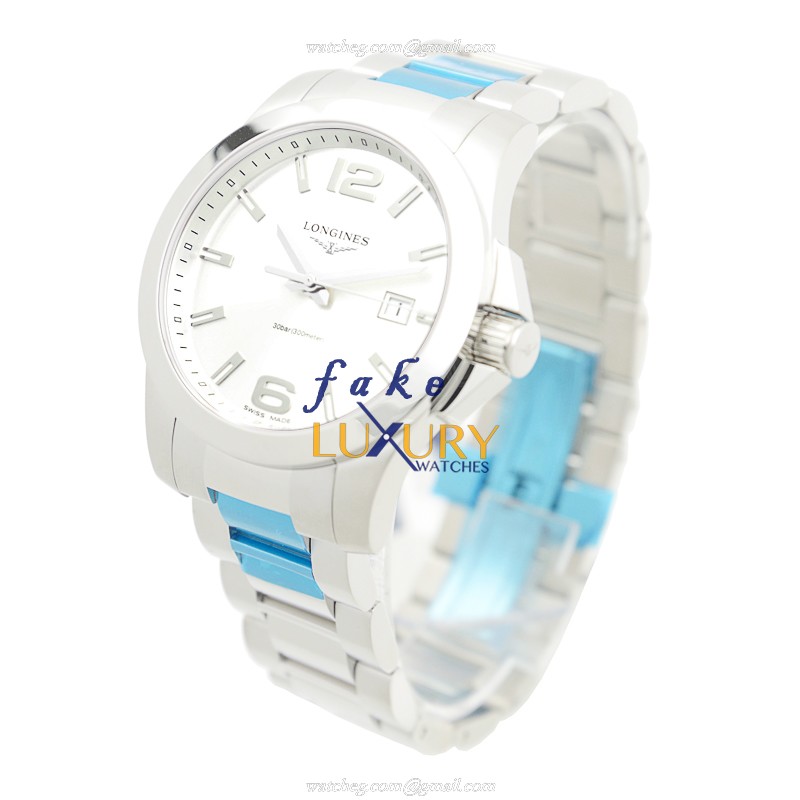 Longines L3.659.4.76.6 Conquest Quartz Replica Watch, Silver Dial Steel Bracelet 41mm - Image 3