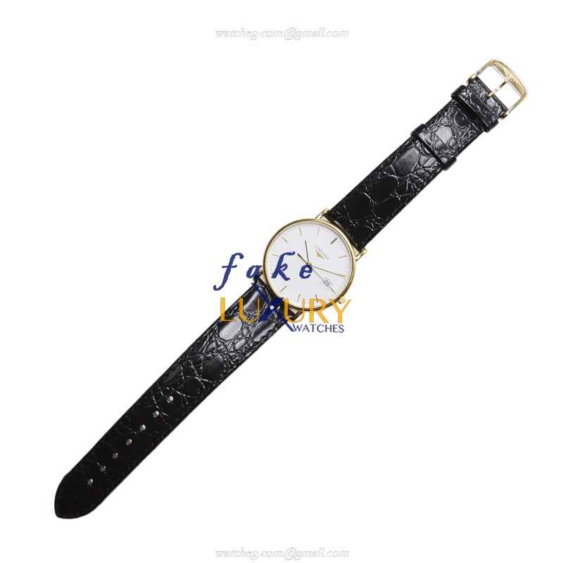 Longines LA GRANDE L4.743.6.12.2 Quartz 18kt Yellow Gold White Dial Alligator Replica Watch - Image 2