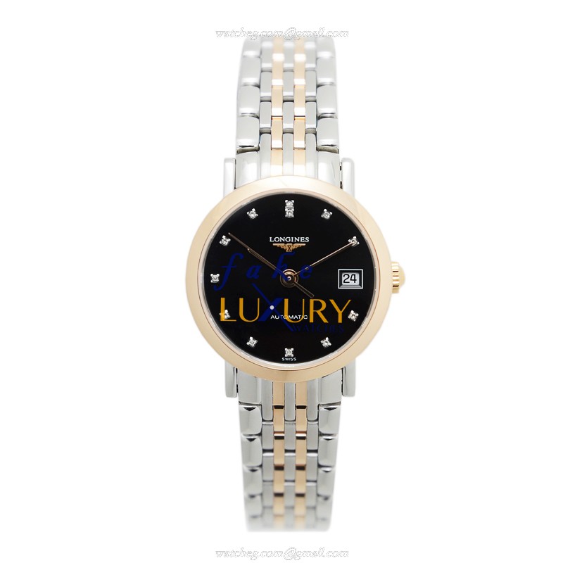 Longines L4.309.5.57.7 Replica Watch - Automatic 18kt Rose Gold & Steel Case, Black Dial - Image 2