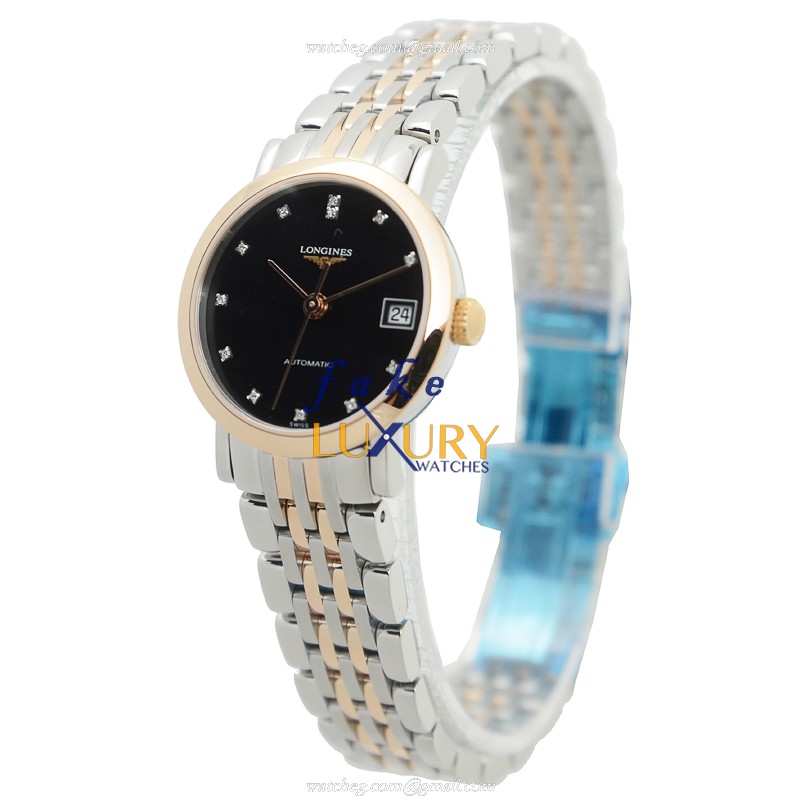 Longines L4.309.5.57.7 Replica Watch - Automatic 18kt Rose Gold & Steel Case, Black Dial - Image 3