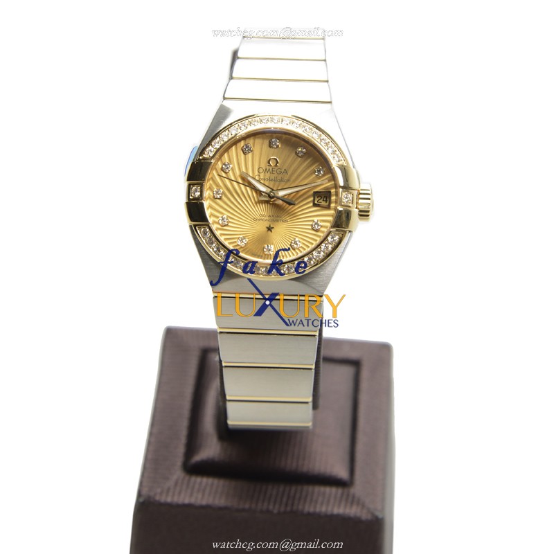 Omega 123.25.27.20.58.001 Constellation Replica Watch, 27mm, Automatic, Gold Diamond Steel Case - Image 2