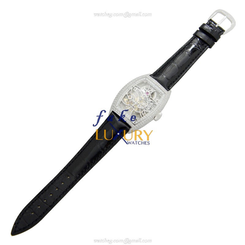 Franck Muller 7880 B S6 SQT D OG Replica Watch, Transparent Skull Dial, White Gold & Diamond - Image 2