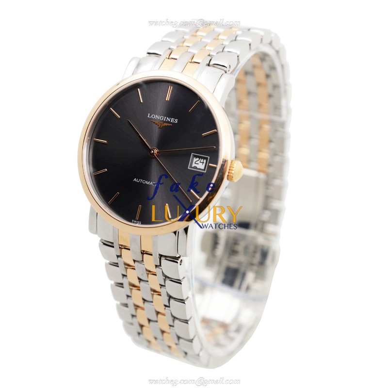 Longines Elegant L4.809.5.72.7 Automatic 18kt Rose Gold & Steel Black Dial Replica Watch - Image 3
