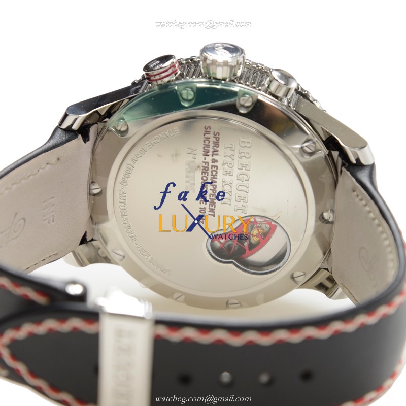Breguet 3880ST/H2/3XV Replica Watch, TYPE XXI Automatic, Black Dial, Steel Case, Leather Strap - Image 4