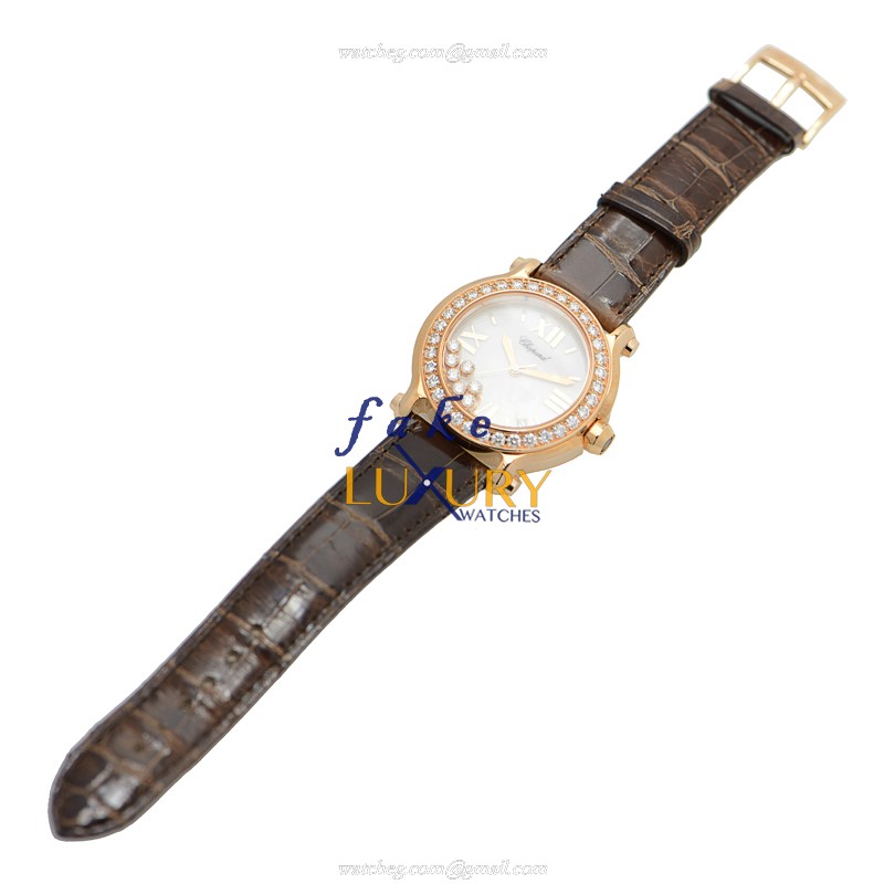 Chopard 277473-5001 Quartz 18kt Rose Gold & Diamond Replica Watch, Happy Sport, White Dial, Brown - Image 2