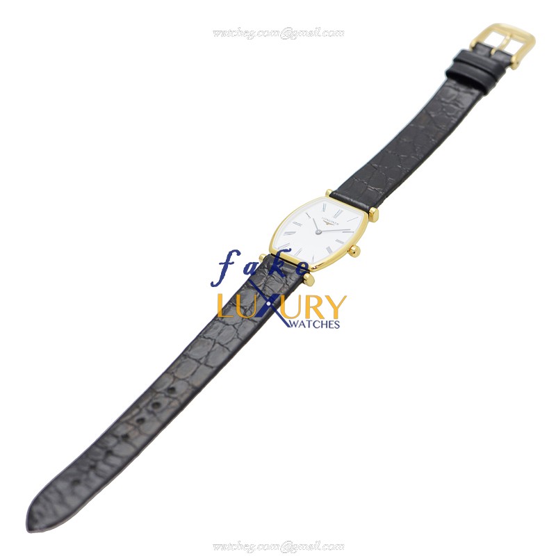 Longines L4.205.2.11.2 Replica LA GRANDE Quartz PVD Gold Watch, White Dial, Black Alligator Strap - Image 2