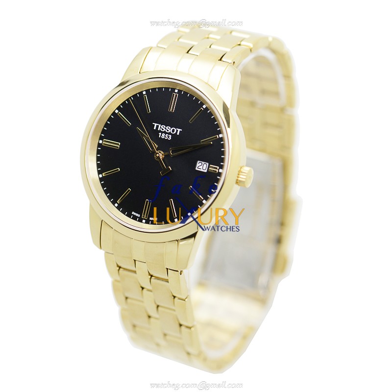 Tissot T033.410.33.051.01 T-Classic Quartz Black Dial Gold Stainless Steel Replica Watch - Image 3