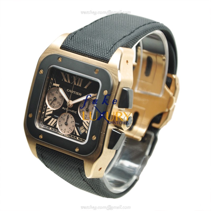 Cartier W2020003 SANTOS Automatic 18kt Rose Gold Replica Watch, Automatic Movement, Black Dial - Image 2