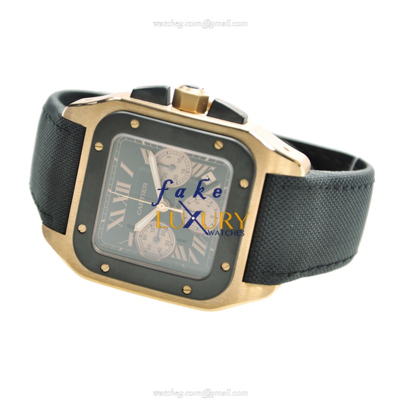 Cartier W2020003 SANTOS Automatic 18kt Rose Gold Replica Watch, Automatic Movement, Black Dial - Image 3