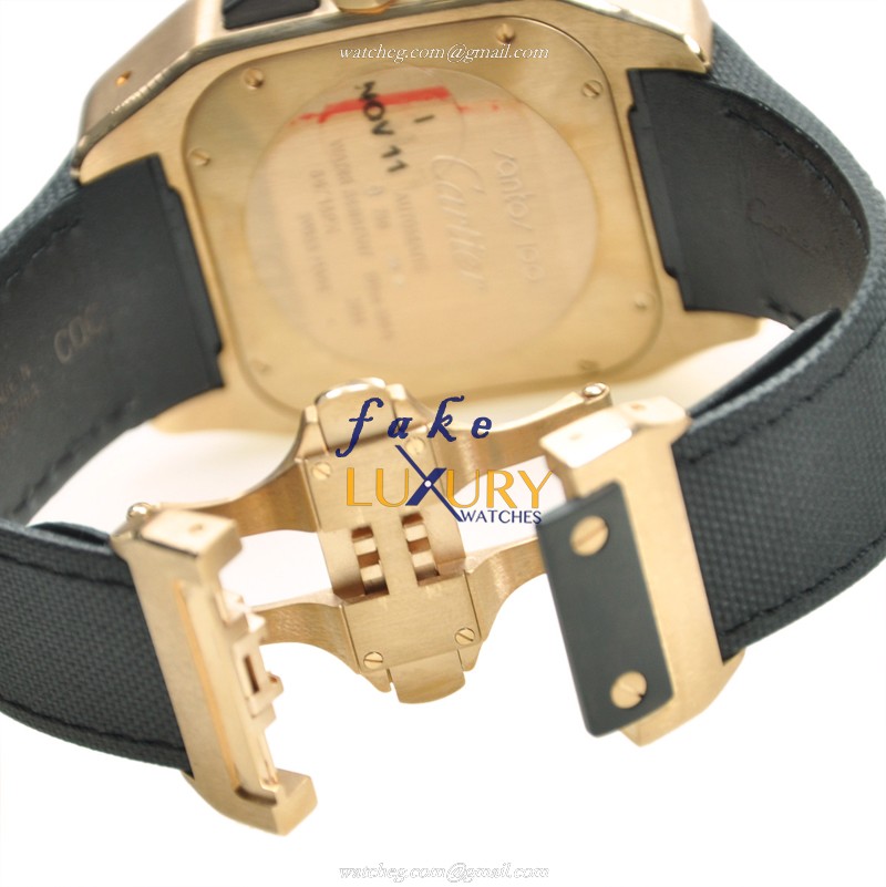 Cartier W2020003 SANTOS Automatic 18kt Rose Gold Replica Watch, Automatic Movement, Black Dial - Image 4