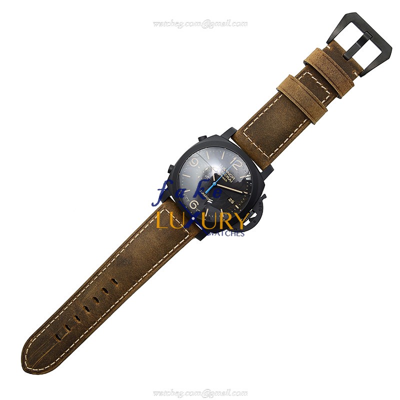 Panerai PAM00580 LUMINOR Automatic Ceramic Replica Watch, Black Dial, Brown Cowhide Strap, Swiss - Image 2