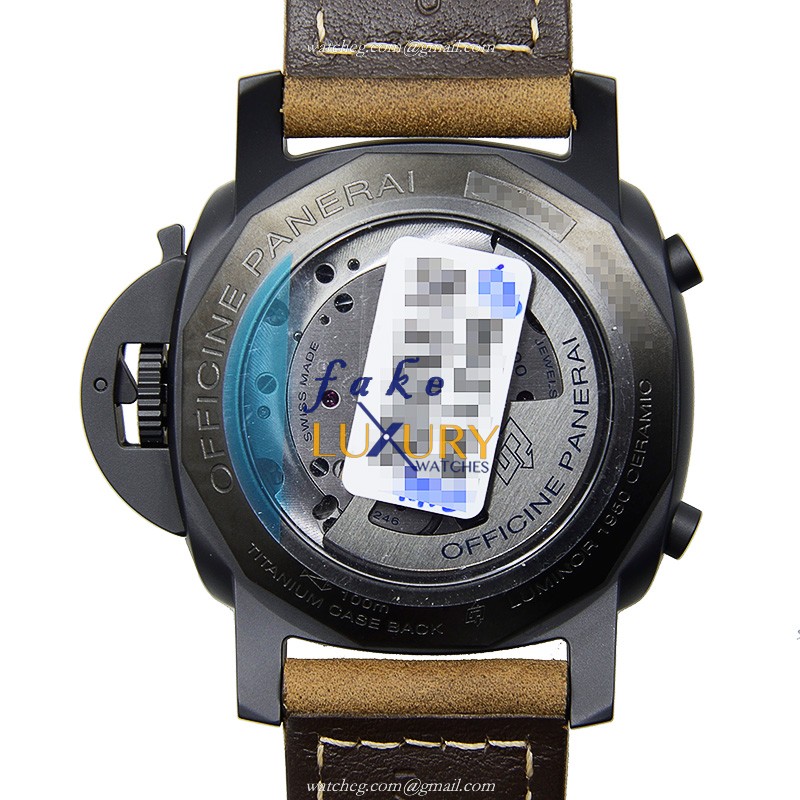 Panerai PAM00580 LUMINOR Automatic Ceramic Replica Watch, Black Dial, Brown Cowhide Strap, Swiss - Image 3