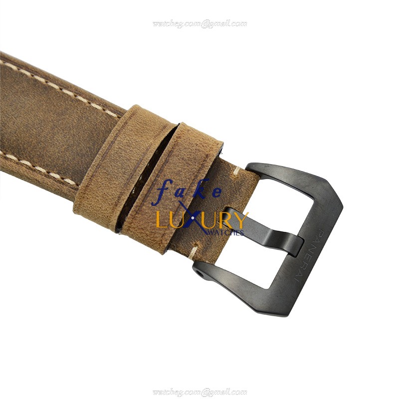 Panerai PAM00580 LUMINOR Automatic Ceramic Replica Watch, Black Dial, Brown Cowhide Strap, Swiss - Image 4