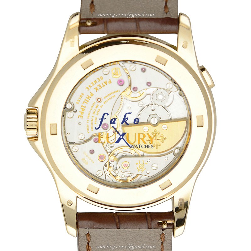 Patek Philippe 5130J-001 COMPLICATIONS Automatic 18kt Yellow Gold White Dial Brown Alligator - Image 3