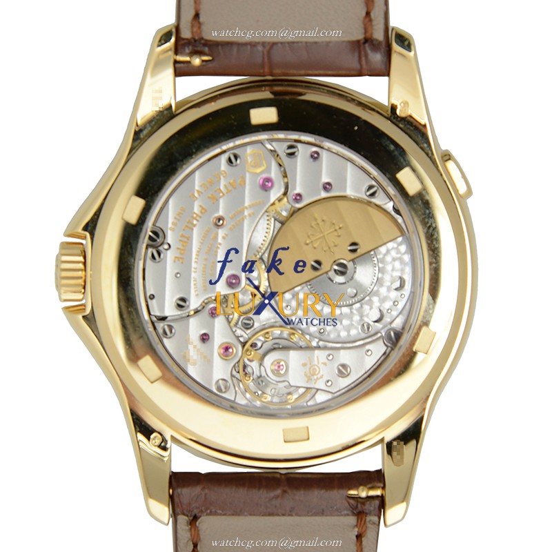 Patek Philippe 5131J-014 Replica Watch Automatic White Dial 18kt Yellow Gold Case Alligator Strap - Image 3