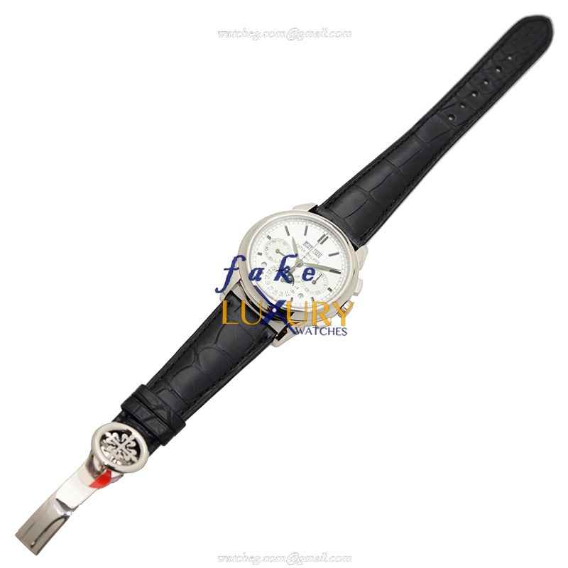 Patek Philippe 5270G-001 Replica Watch, Manual Wind, White Dial, 18kt White Gold Case, Black - Image 2