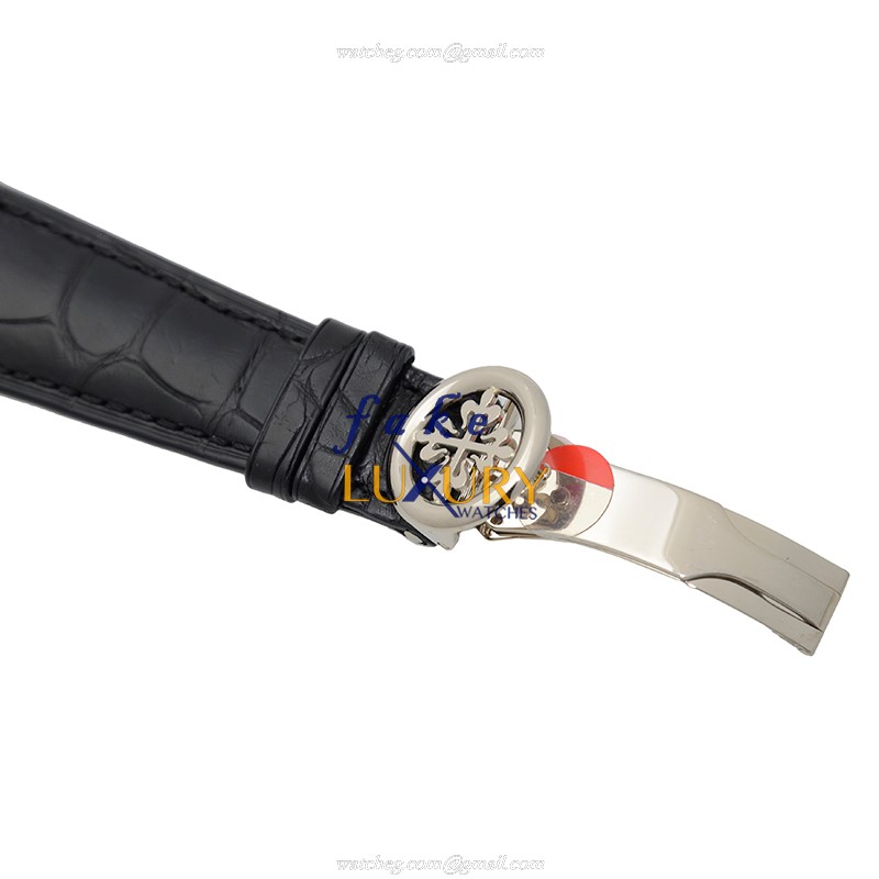 Patek Philippe 5270G-001 Replica Watch, Manual Wind, White Dial, 18kt White Gold Case, Black - Image 4