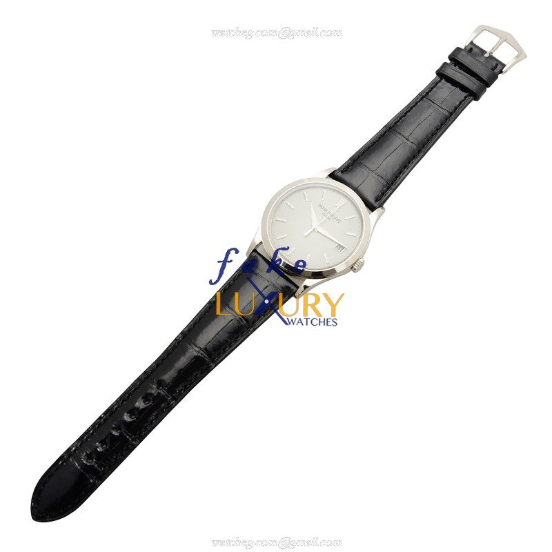 Patek Philippe 5296G-010 Calatrava Automatic 18kt White Gold Alligator Replica Watch - Image 2