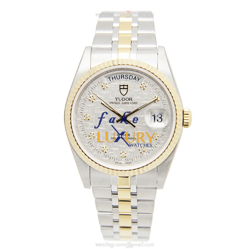 Tudor 76213-62483-10DI-SVCL Automatic 18kt Gold & Steel Watch - Replica - Silver Dial & Band - Image 2