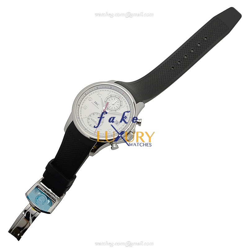 IWC IW390502 Portuguese Replica Watch, Automatic, Silver White Dial, Steel Case, Black Rubber Strap - Image 2